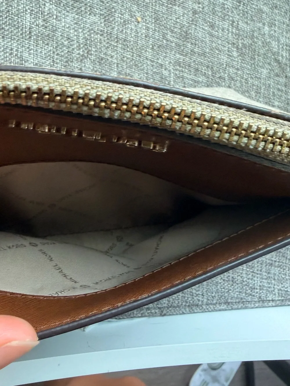 Michael Kors Beige MK Signature Crossbody with Brown Trim